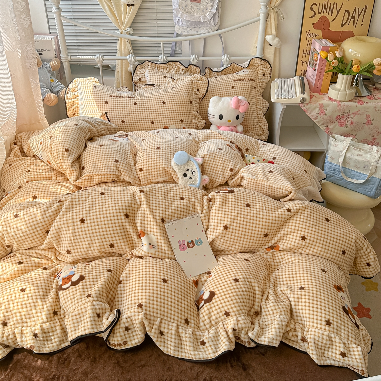 91家纺网 家纺一手货源 找家纺 （总）韩都家居 2025新款亲肤舒适韩版温暖牛奶绒四件套-花边款