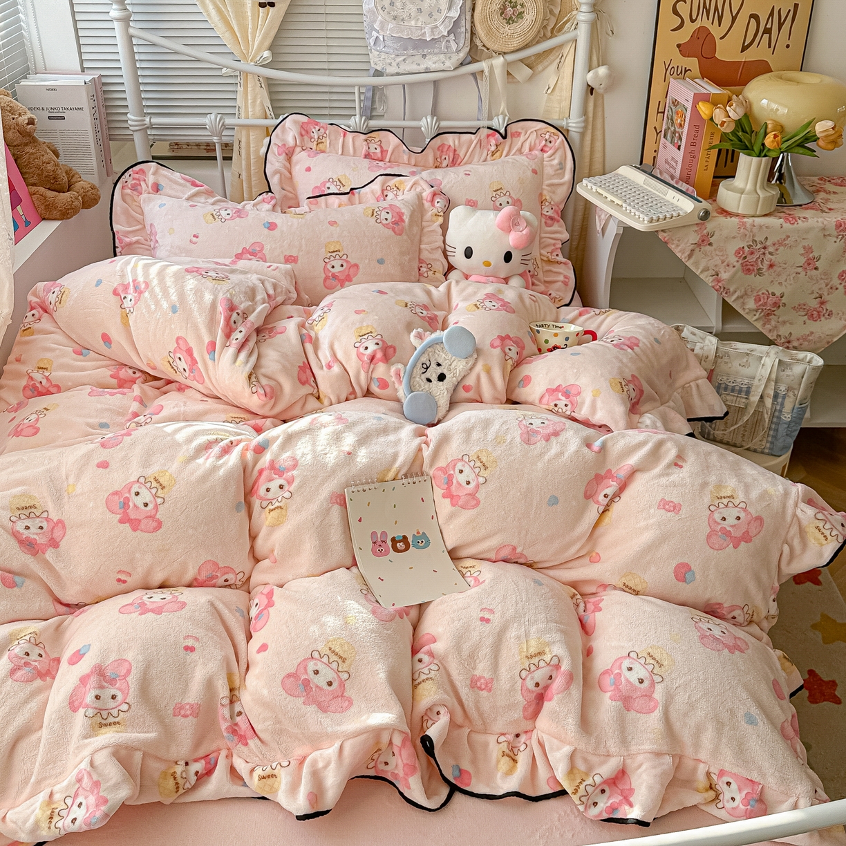 韩都家居 2025新款亲肤舒适韩版温暖牛奶绒四件套-花边款 美乐