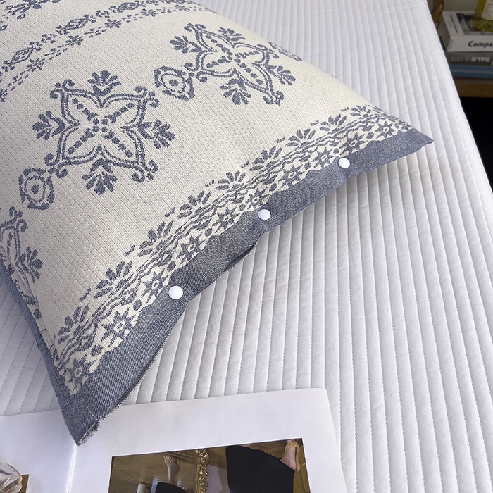 91家纺网 家纺一手货源 找家纺 悦然毛巾被 2025新款四层纱全棉纱布枕套 丝路花语-蓝