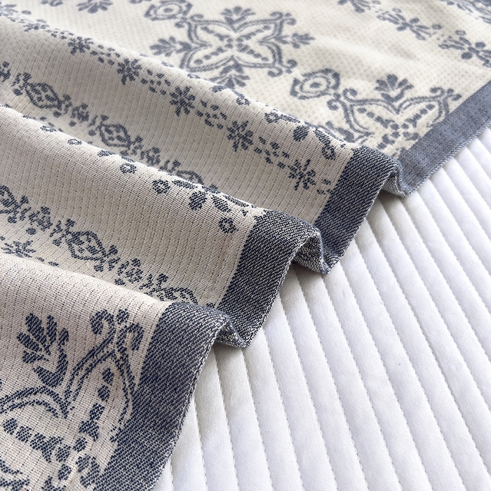 91家纺网 家纺一手货源 找家纺 悦然毛巾被 2025新款四层纱全棉纱布枕套 丝路花语-蓝