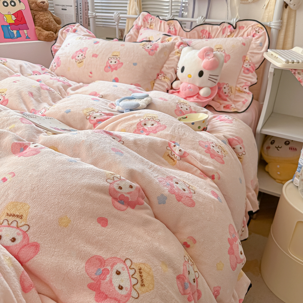 91家纺网 家纺一手货源 找家纺 韩都家居 2025新款亲肤舒适韩版温暖牛奶绒四件套-花边款 美乐