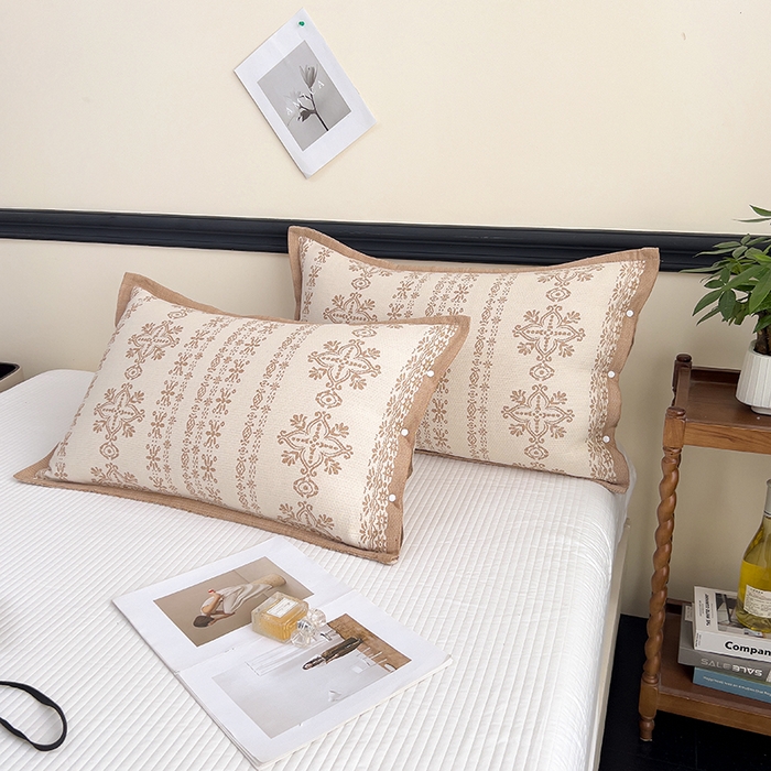 悦然毛巾被 2025新款四层纱全棉纱布枕套 丝路花语-咖