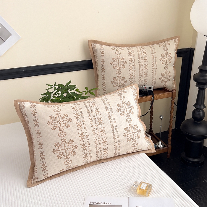 91家纺网 家纺一手货源 找家纺 悦然毛巾被 2025新款四层纱全棉纱布枕套 丝路花语-咖