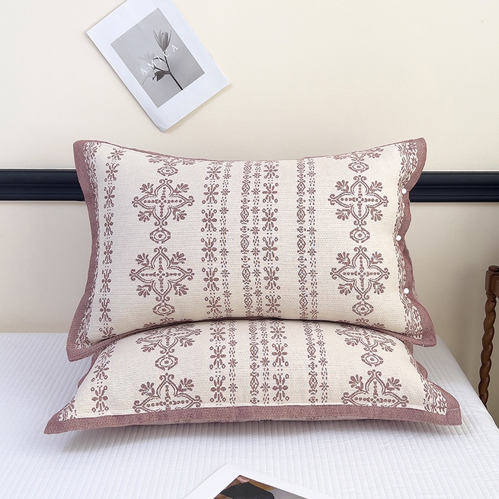 91家纺网 家纺一手货源 找家纺 悦然毛巾被 2025新款四层纱全棉纱布枕套 丝路花语-棕