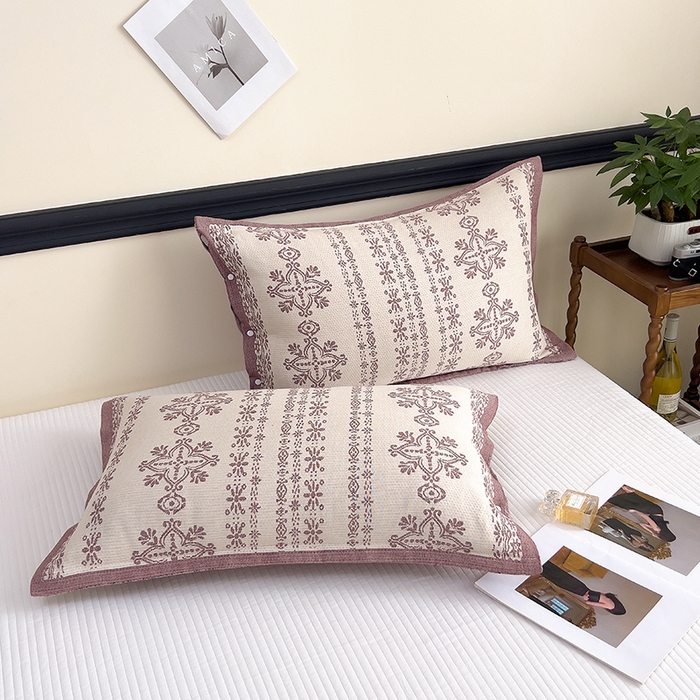 91家纺网 家纺一手货源 找家纺 悦然毛巾被 2025新款四层纱全棉纱布枕套 丝路花语-棕