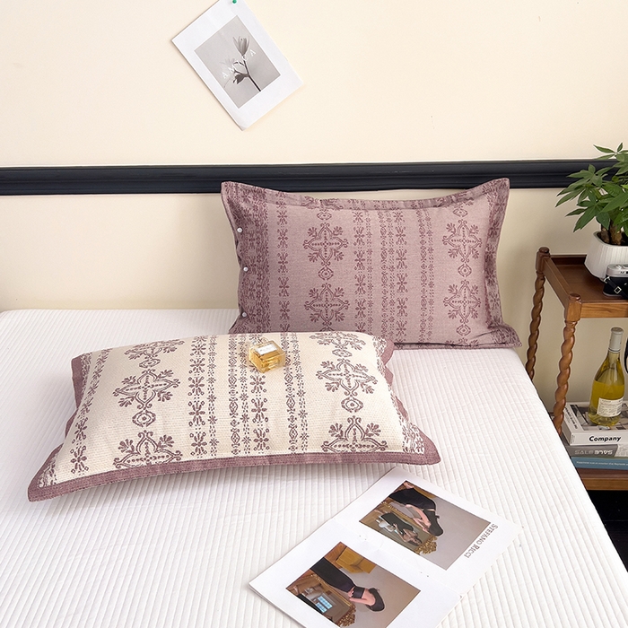 91家纺网 家纺一手货源 找家纺 悦然毛巾被 2025新款四层纱全棉纱布枕套 丝路花语-棕