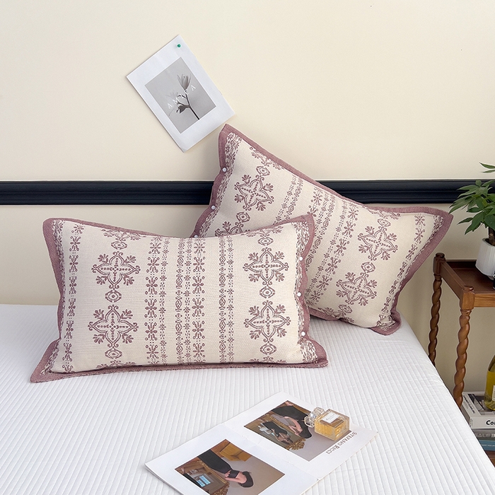 91家纺网 家纺一手货源 找家纺 悦然毛巾被 2025新款四层纱全棉纱布枕套 丝路花语-棕