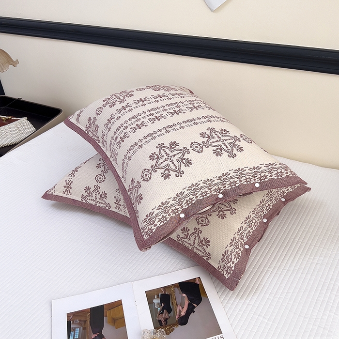 91家纺网 家纺一手货源 找家纺 悦然毛巾被 2025新款四层纱全棉纱布枕套 丝路花语-棕