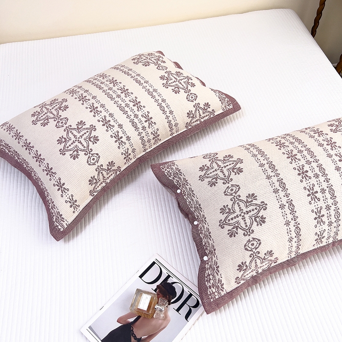 91家纺网 家纺一手货源 找家纺 悦然毛巾被 2025新款四层纱全棉纱布枕套 丝路花语-棕