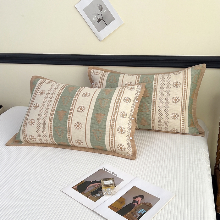 悦然毛巾被 2025新款四层纱全棉纱布枕套 冰轮树影-绿