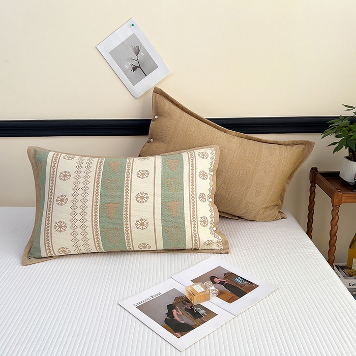 91家纺网 家纺一手货源 找家纺 悦然毛巾被 2025新款四层纱全棉纱布枕套 冰轮树影-绿