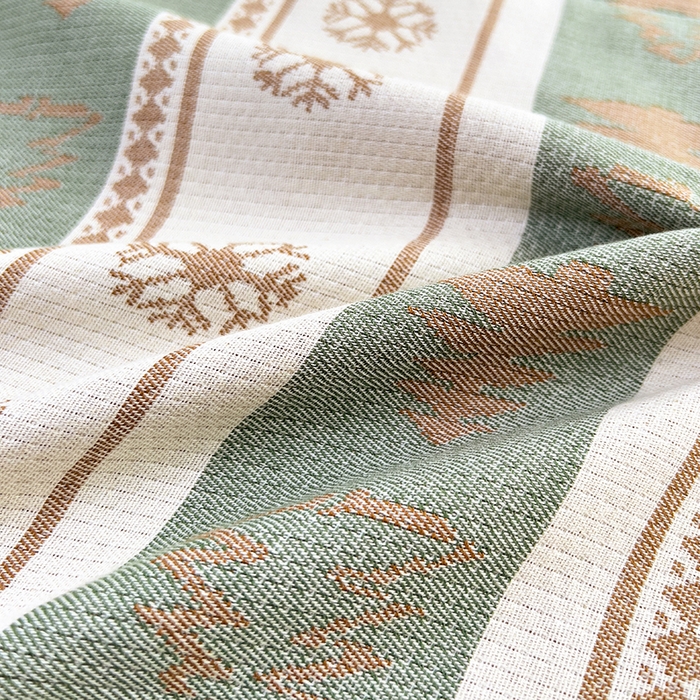 91家纺网 家纺一手货源 找家纺 悦然毛巾被 2025新款四层纱全棉纱布枕套 冰轮树影-绿