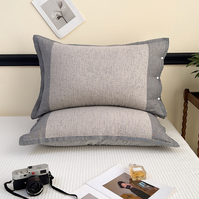 91家纺网 家纺一手货源 找家纺 悦然毛巾被 2025新款四层纱全棉纱布枕套 淡彩灰