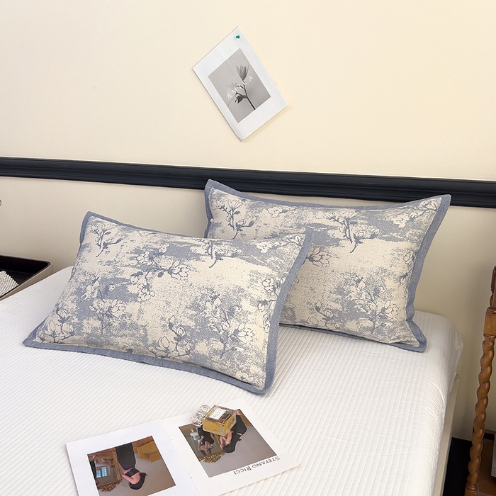 悦然毛巾被 2025新款四层纱全棉纱布枕套 花树蓝