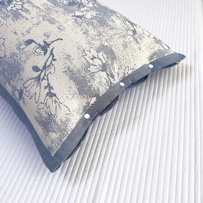 91家纺网 家纺一手货源 找家纺 悦然毛巾被 2025新款四层纱全棉纱布枕套 花树蓝