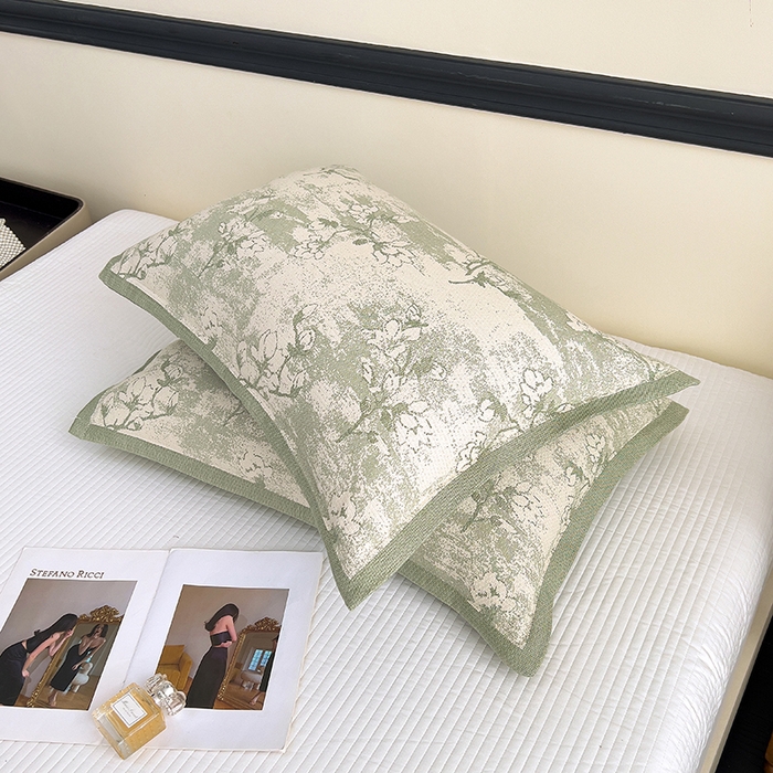 91家纺网 家纺一手货源 找家纺 悦然毛巾被 2025新款四层纱全棉纱布枕套 花树绿