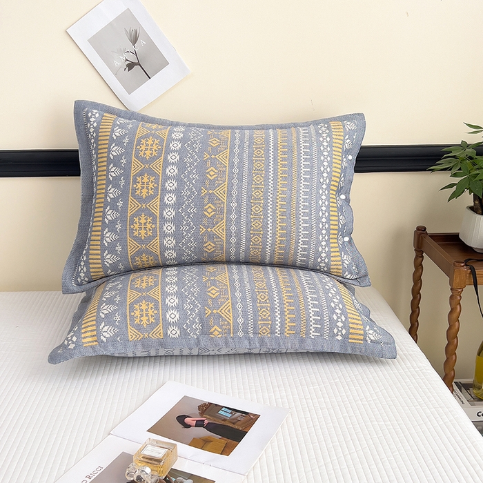 91家纺网 家纺一手货源 找家纺 悦然毛巾被 2025新款四层纱全棉纱布枕套 米业蓝