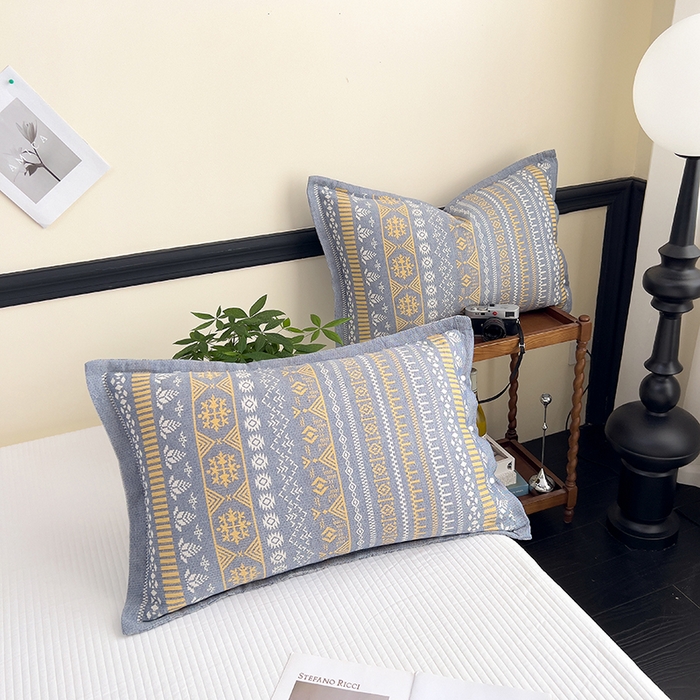 91家纺网 家纺一手货源 找家纺 悦然毛巾被 2025新款四层纱全棉纱布枕套 米业蓝