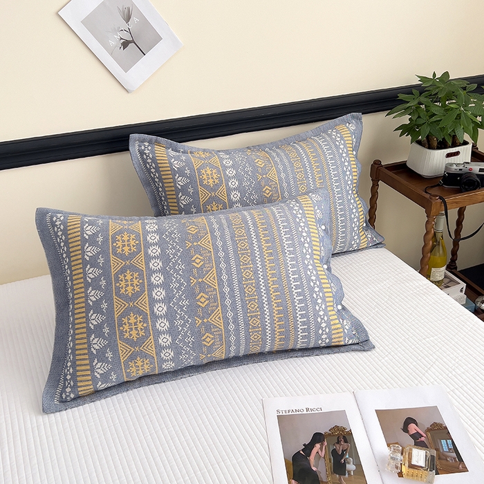 91家纺网 家纺一手货源 找家纺 悦然毛巾被 2025新款四层纱全棉纱布枕套 米业蓝