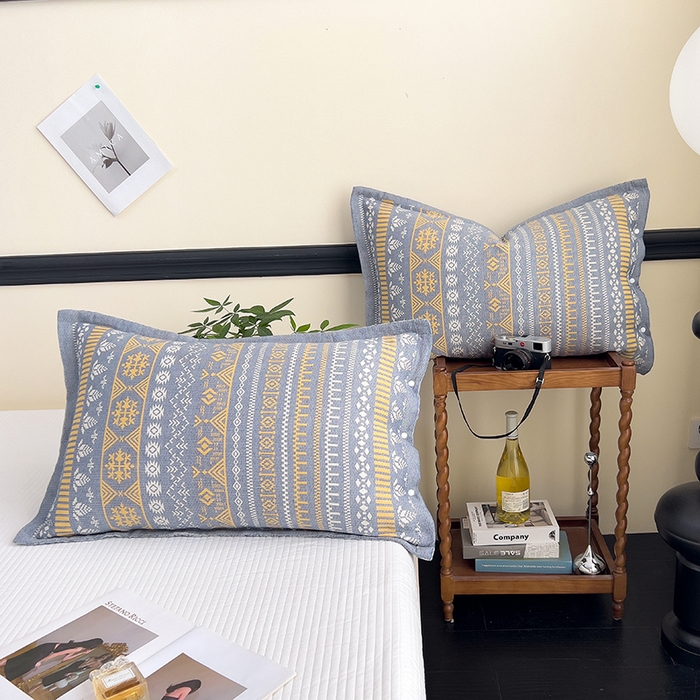 91家纺网 家纺一手货源 找家纺 悦然毛巾被 2025新款四层纱全棉纱布枕套 米业蓝