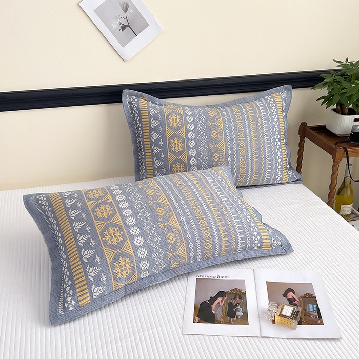 91家纺网 家纺一手货源 找家纺 悦然毛巾被 2025新款四层纱全棉纱布枕套 米业蓝