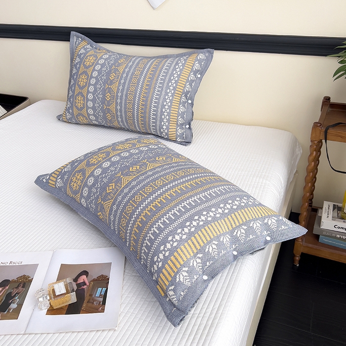 91家纺网 家纺一手货源 找家纺 悦然毛巾被 2025新款四层纱全棉纱布枕套 米业蓝