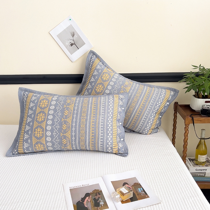 91家纺网 家纺一手货源 找家纺 悦然毛巾被 2025新款四层纱全棉纱布枕套 米业蓝