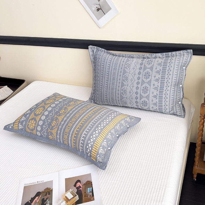 91家纺网 家纺一手货源 找家纺 悦然毛巾被 2025新款四层纱全棉纱布枕套 米业蓝