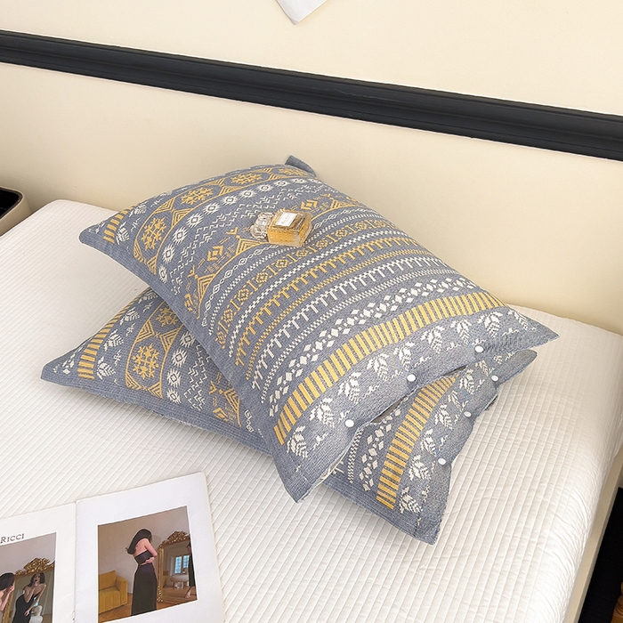 91家纺网 家纺一手货源 找家纺 悦然毛巾被 2025新款四层纱全棉纱布枕套 米业蓝