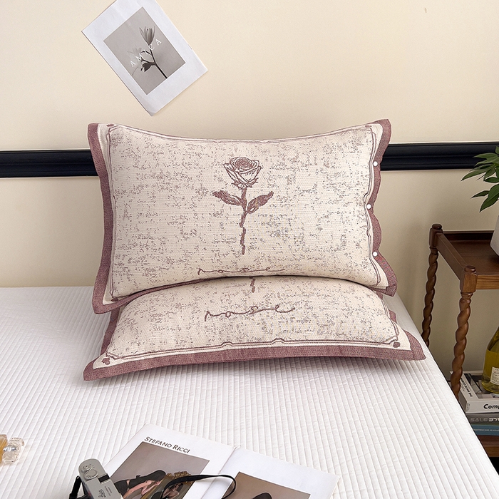 91家纺网 家纺一手货源 找家纺 悦然毛巾被 2025新款四层纱全棉纱布枕套 清新浪漫-咖