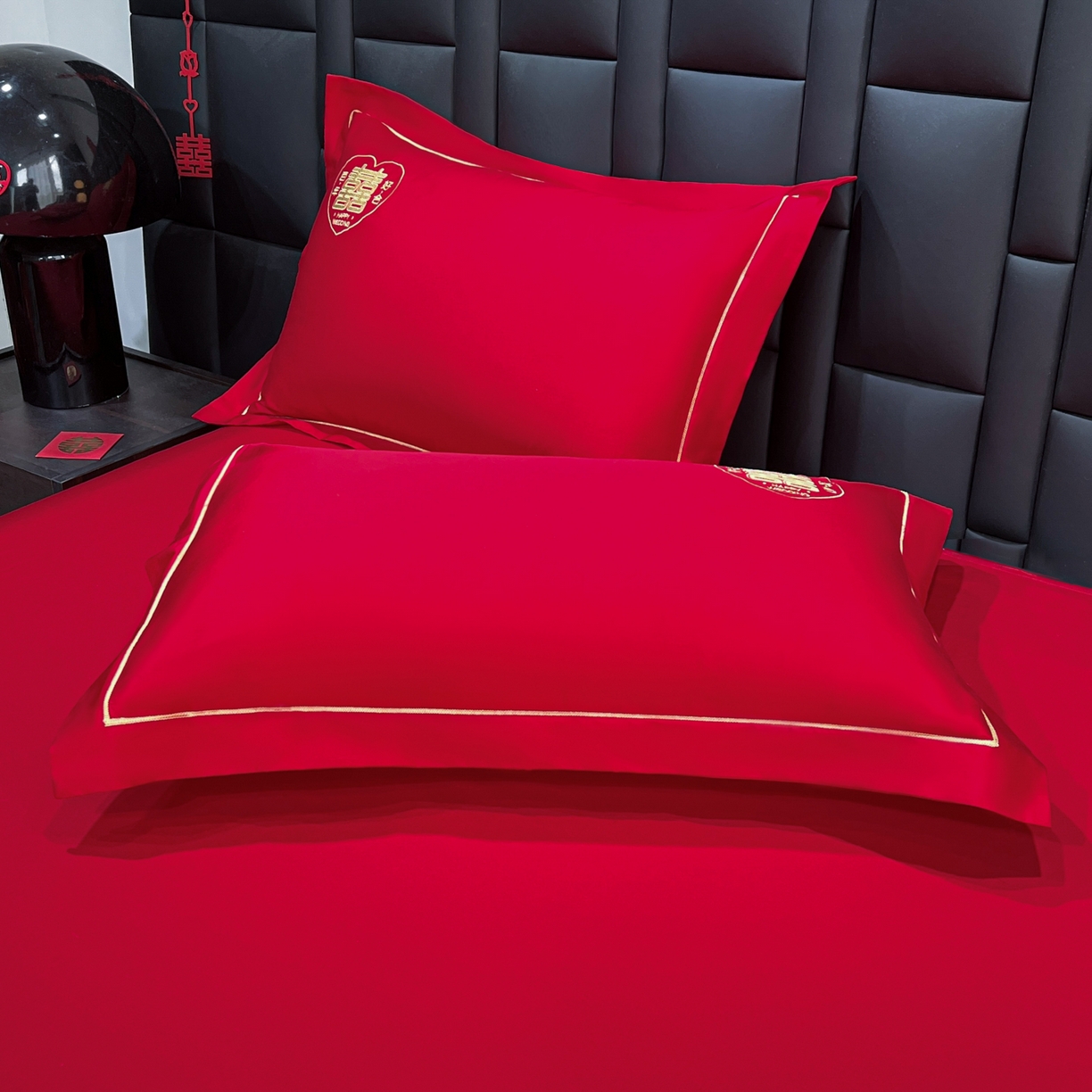 91家纺网 家纺一手货源 找家纺 极梦家纺 2025新款轻奢简约水洗磨毛婚庆系列单品床单大红床单 百年好合