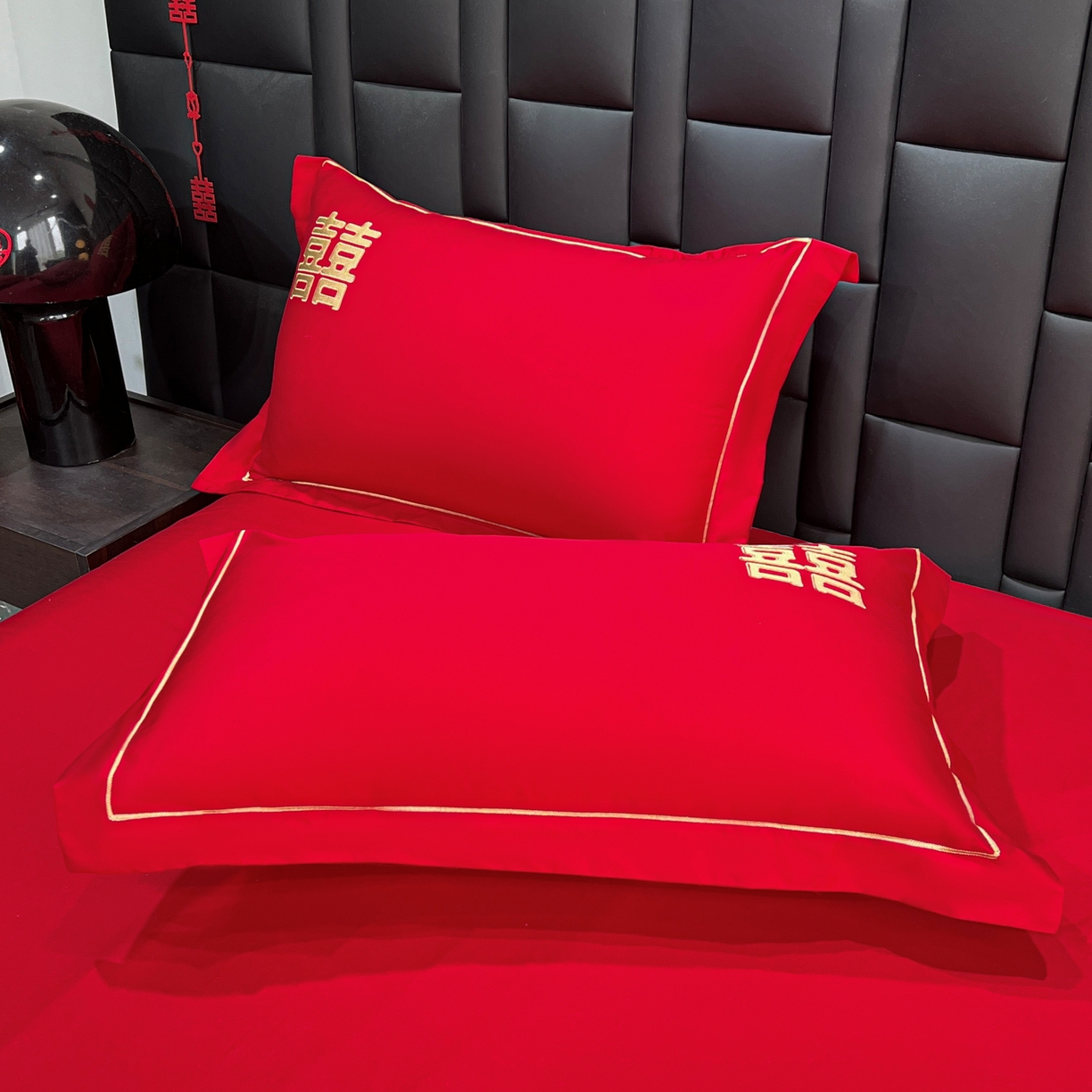 91家纺网 家纺一手货源 找家纺 极梦家纺 2025新款轻奢简约水洗磨毛婚庆系列单品床单大红床单 双喜临门