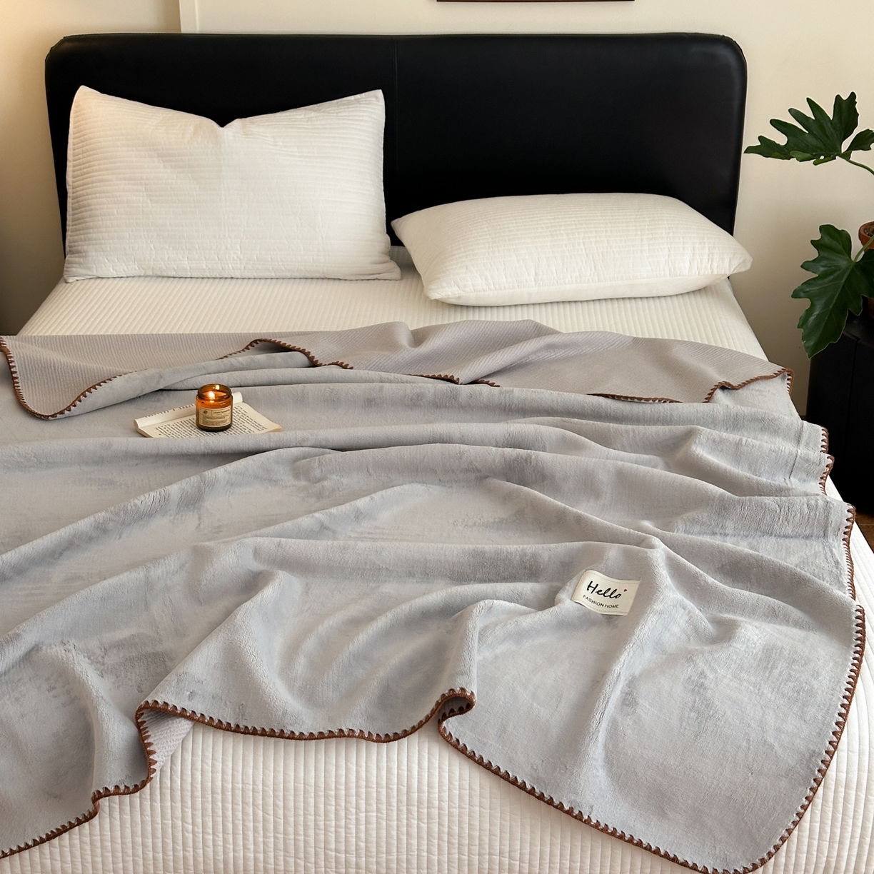 91家纺网 家纺一手货源 找家纺 淑女公社家纺 2025新款秋冬新款贝壳边牛奶棉多功能盖毯 明月灰