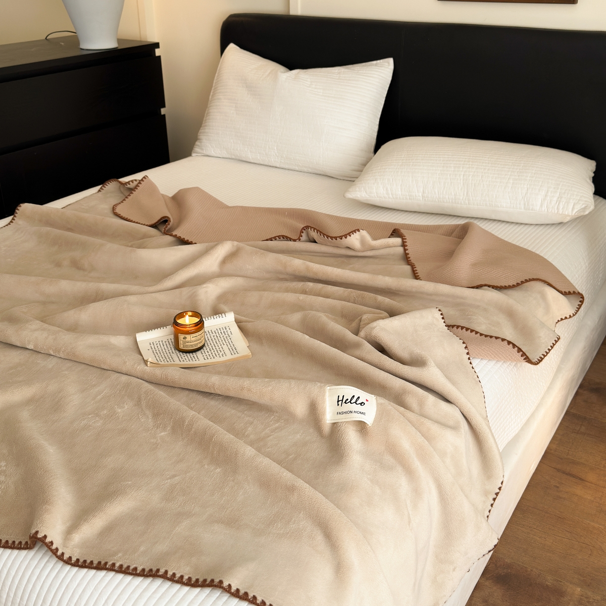 91家纺网 家纺一手货源 找家纺 淑女公社家纺 2025新款秋冬新款贝壳边牛奶棉多功能盖毯 奶茶咖