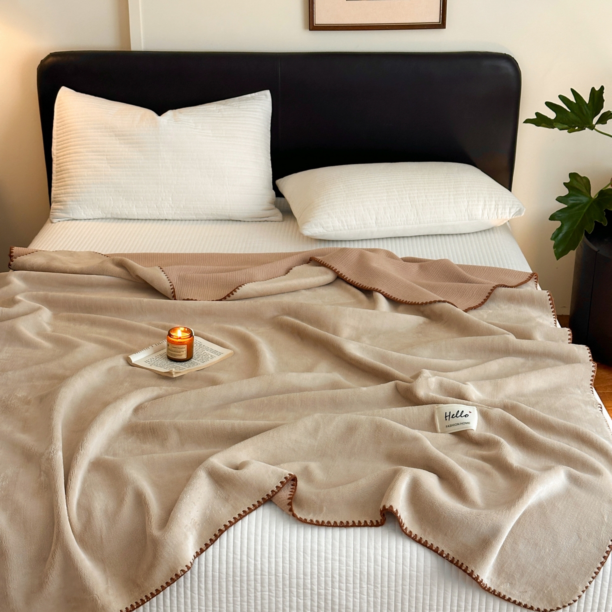 91家纺网 家纺一手货源 找家纺 淑女公社家纺 2025新款秋冬新款贝壳边牛奶棉多功能盖毯 奶茶咖