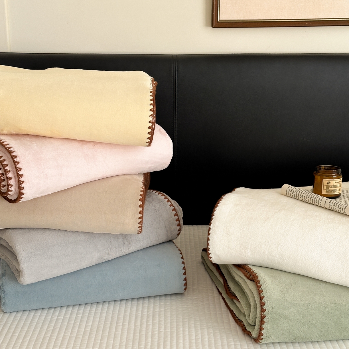 91家纺网 家纺一手货源 找家纺 淑女公社家纺 2025新款秋冬新款贝壳边牛奶棉多功能盖毯 组合图