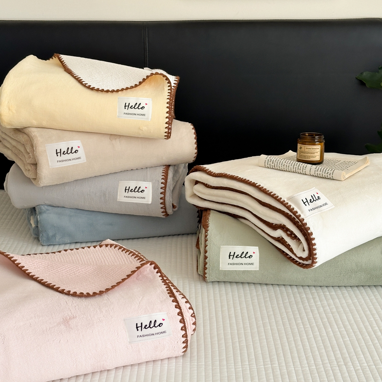 91家纺网 家纺一手货源 找家纺 淑女公社家纺 2025新款秋冬新款贝壳边牛奶棉多功能盖毯 组合图