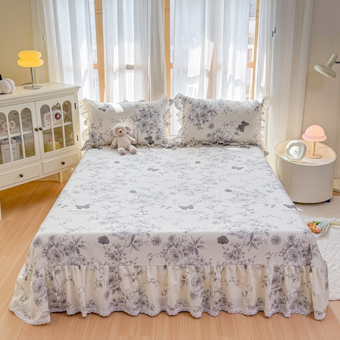 91家纺网 家纺一手货源 找家纺 （总）爱妮玖玖 2025新款全棉印花床裙花边床单四件套