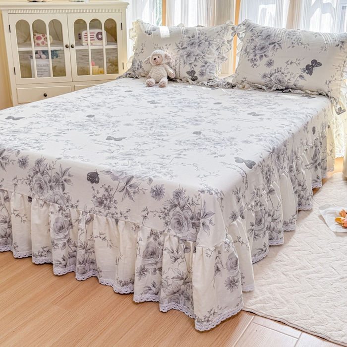 91家纺网 家纺一手货源 找家纺 （总）爱妮玖玖 2025新款全棉印花床裙花边床单四件套