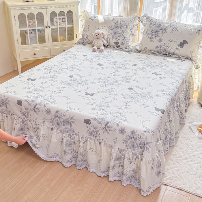 91家纺网 家纺一手货源 找家纺 （总）爱妮玖玖 2025新款全棉印花床裙花边床单四件套