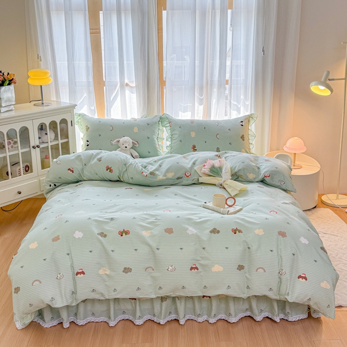 91家纺网 家纺一手货源 找家纺 （总）爱妮玖玖 2025新款全棉印花床裙花边床单四件套