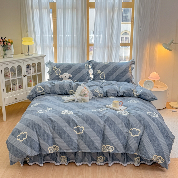 91家纺网 家纺一手货源 找家纺 （总）爱妮玖玖 2025新款全棉印花床裙花边床单四件套