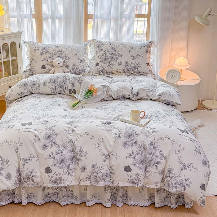 91家纺网 家纺一手货源 找家纺 （总）爱妮玖玖 2025新款全棉小白边夹棉床盖四件套