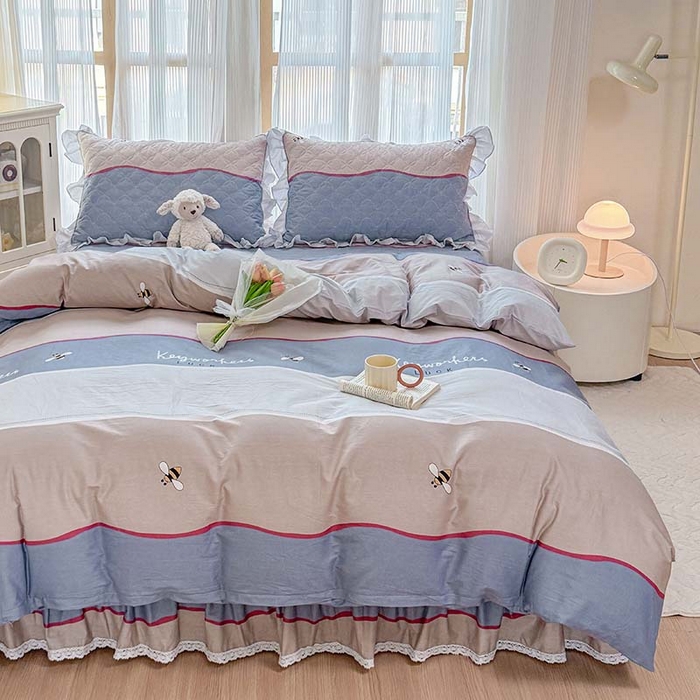 91家纺网 家纺一手货源 找家纺 （总）爱妮玖玖 2025新款全棉小白边夹棉床盖四件套