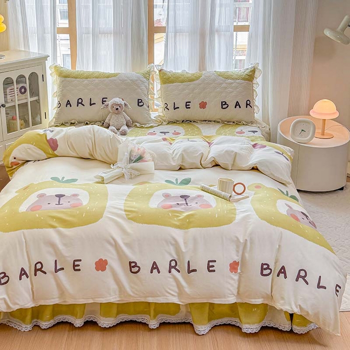 91家纺网 家纺一手货源 找家纺 （总）爱妮玖玖 2025新款全棉小白边夹棉床盖四件套