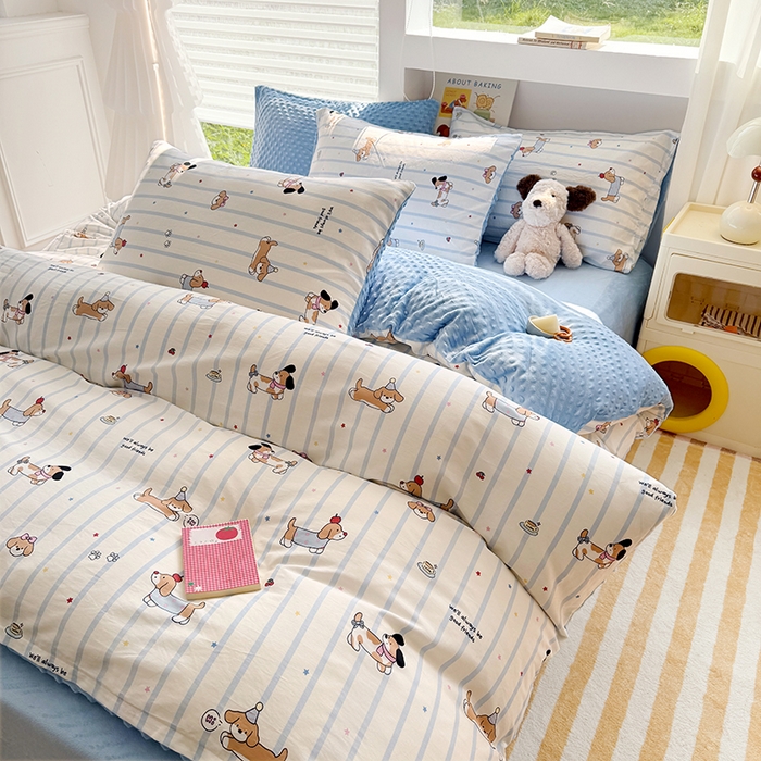 91家纺网 家纺一手货源 找家纺 （总）优迈 2025学生季全棉高克重豆豆绒三四件套加厚保暖婴儿绒牛奶绒单被套单人双人被套加大号棉加绒三四件套