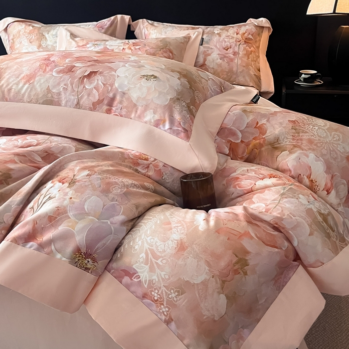 91家纺网 家纺一手货源 找家纺 博纳家纺 2025新款全棉纯棉磨毛数码印花四件套 花颜