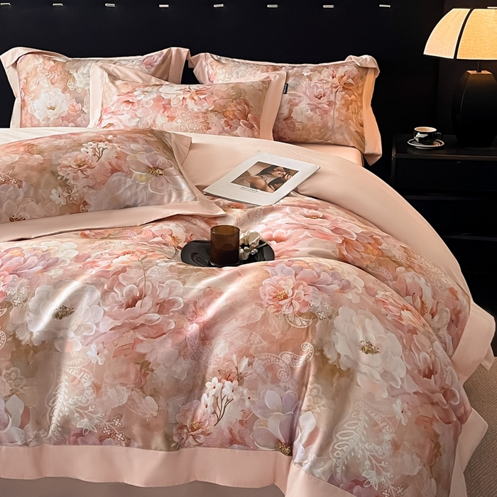 91家纺网 家纺一手货源 找家纺 博纳家纺 2025新款全棉纯棉磨毛数码印花四件套 花颜