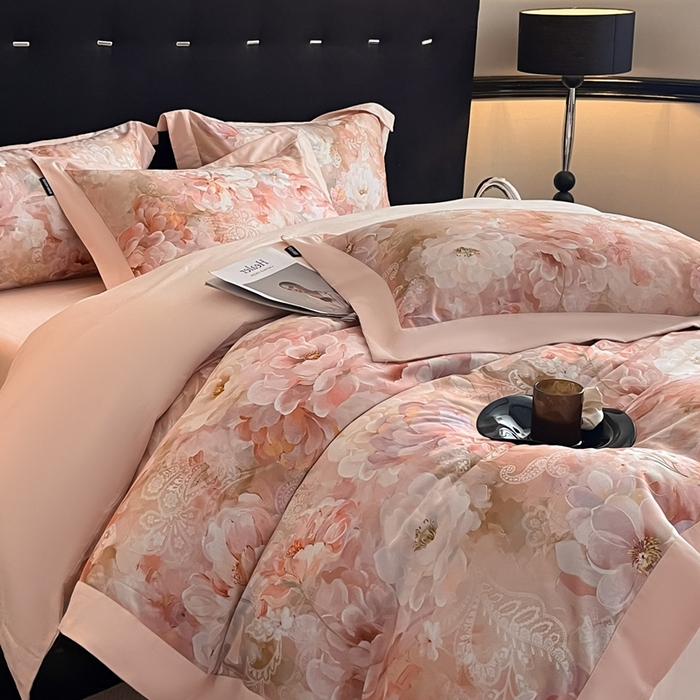 91家纺网 家纺一手货源 找家纺 博纳家纺 2025新款全棉纯棉磨毛数码印花四件套 花颜