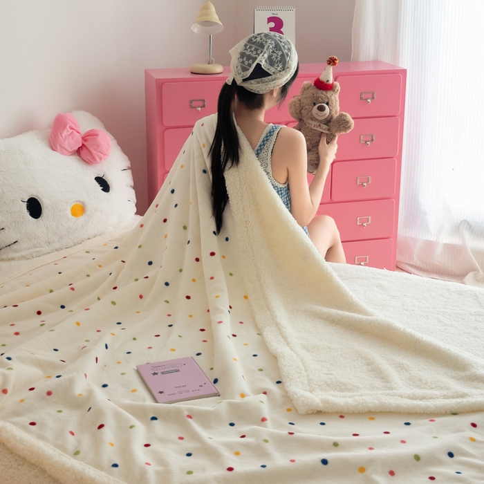 91家纺网 家纺一手货源 找家纺 艾特你 2025新款ins羊羔绒牛奶绒可被套休闲毯单被套-毯子图 多彩